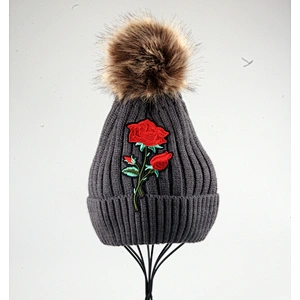 New Product Super Quality Rose Woman Emboribery Slouch Beanie Hat Knitted Beanie Hat