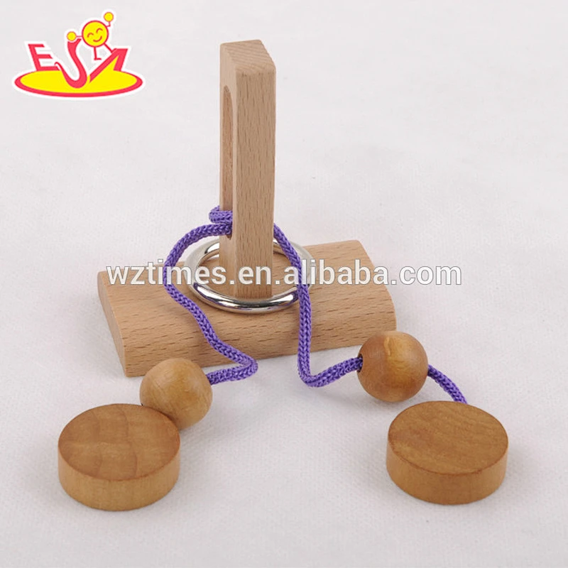 Wholesale diy funny wooden rope puzzle toy for kids' IQ training W11C026