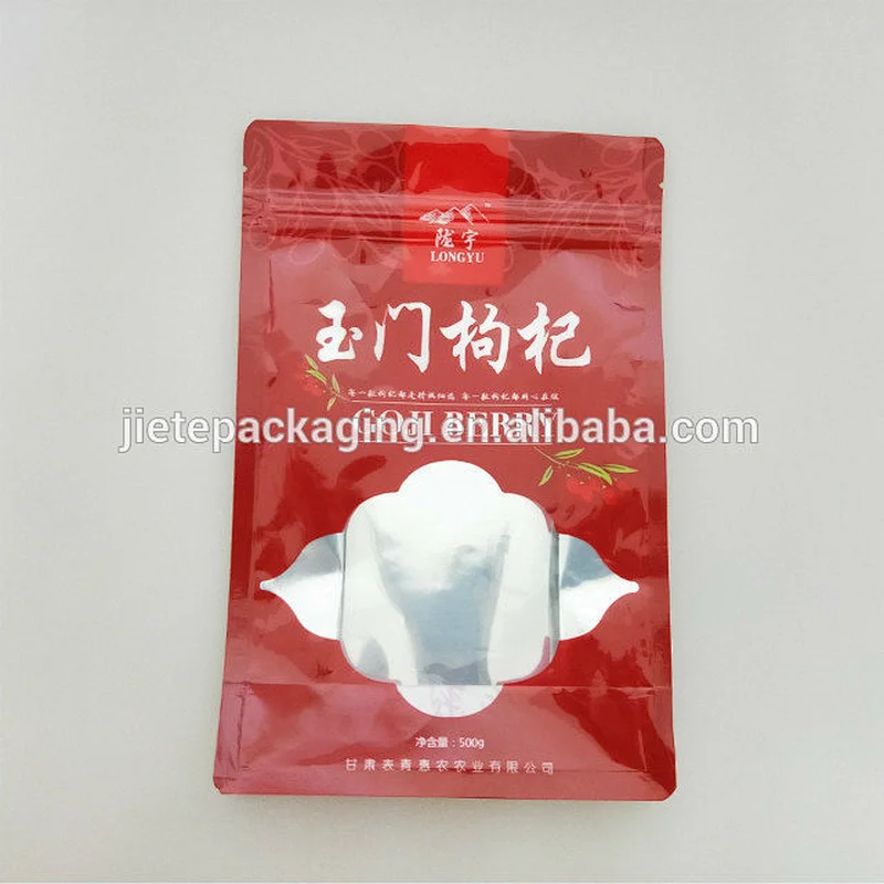 Customized LDPE plastic bag with transparent window for wolfberry snack,food,flour