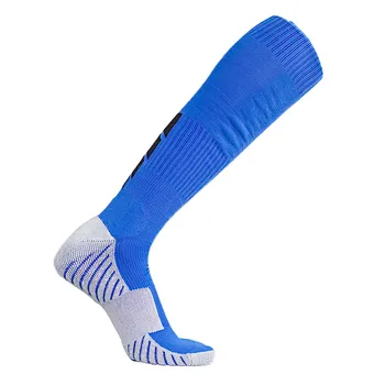 Custom Wholesale  Knee Hign Half Terry Football Designer Coolmax Nylon Compression Athletic Sport Soccer  Socks Logo