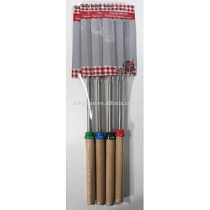 32 inch 8 pcs wooden handle telescoping Barbecue forks set