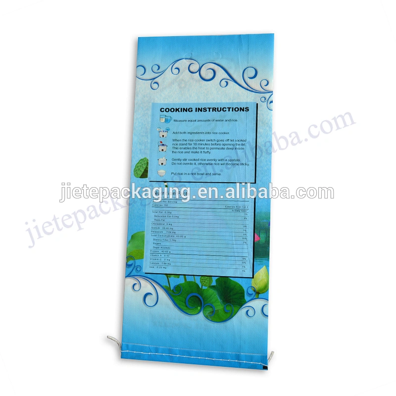Virgin plastic bopp laminated 10kg pp woven rice bag with D handle size 35*58cm