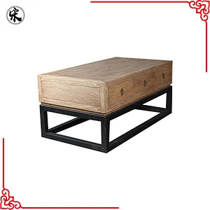 wholesale vintage industrial rustic reclaimed wood furniture, iron leg coffee table