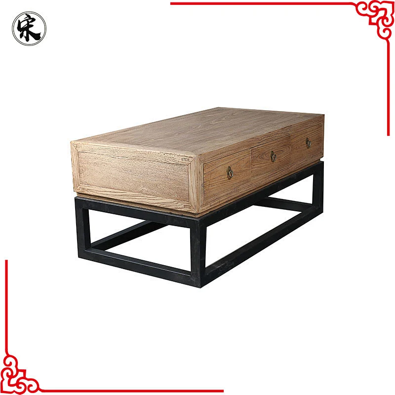 wholesale vintage industrial rustic reclaimed wood furniture, iron leg coffee table