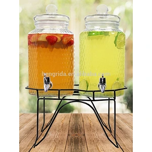 1 Gallon Glass Drink Dispenser on Stand With Leak Free Spigot