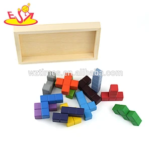Wholesale high value colorful toy wooden tetris puzzle for kids diy building W14A186