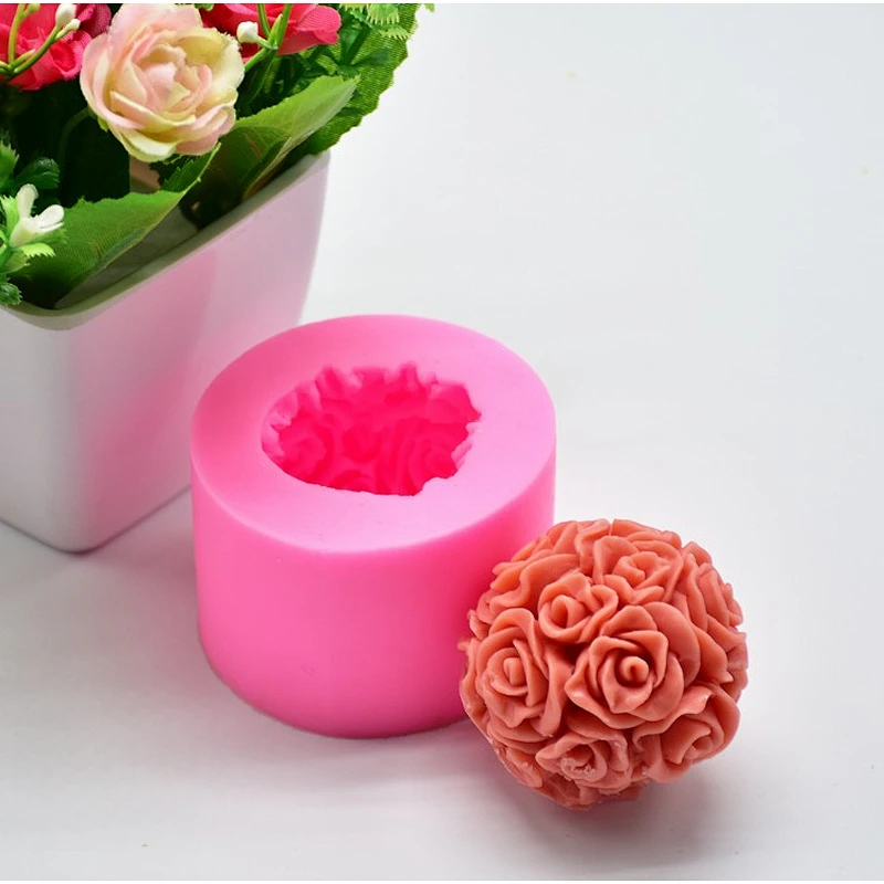 DIY Baking Stereo 3D Rose Ball Fondant Cake Chocolate Handmade Soap Silicone Mould