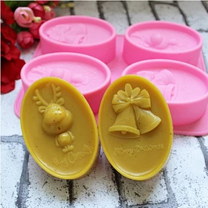 4 holes handmade oval christmas bell elk shape silicone soap mold