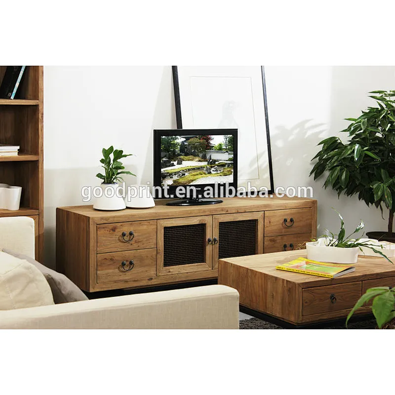 Living room industrial reclaimed wood natural TV cabinet