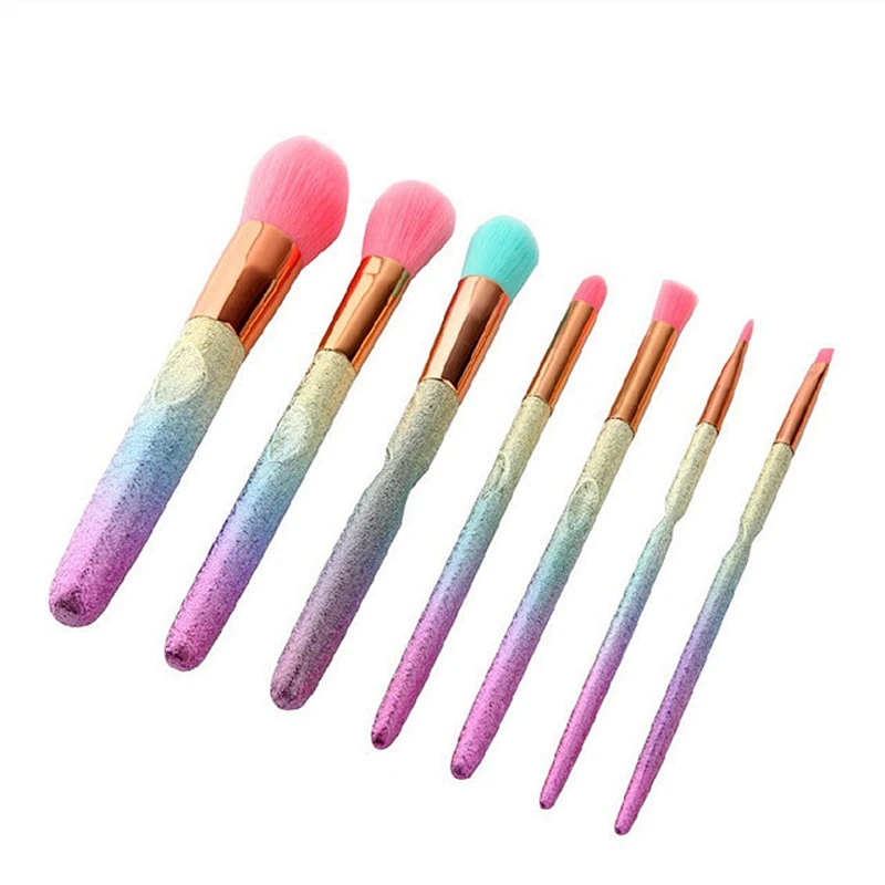 Customized Logo Glitter Colorful 7pcs Makeup Brush Set With High Quality For Beauty