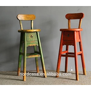 CHINESE ANTIQUE DISTRESSED RECYCLE WOOD BAR CHAIRS