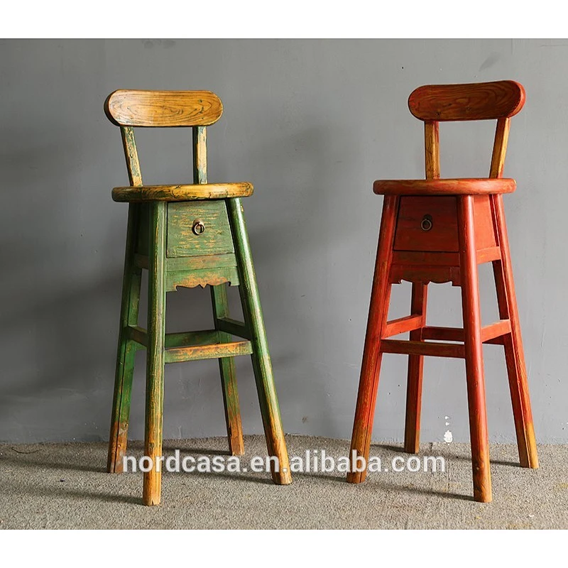 CHINESE ANTIQUE DISTRESSED RECYCLE WOOD BAR CHAIRS