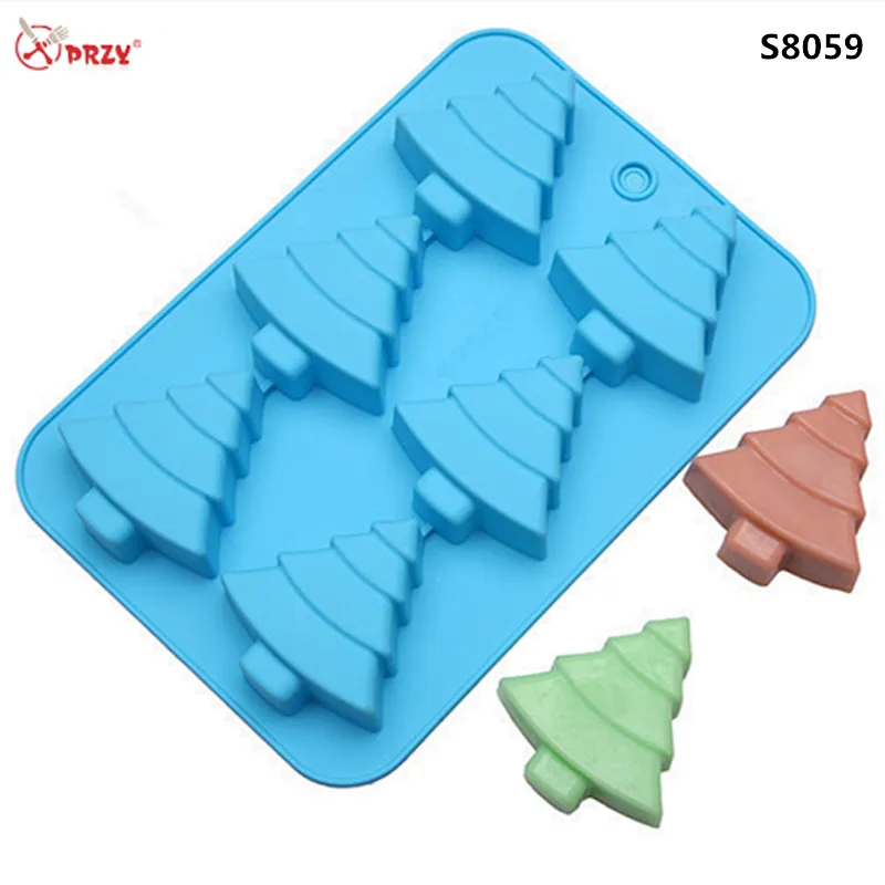 6 cavity Silicone Jelly mold Christmas Tree Shape Cake Mould 3D silicone Christmas Soap Molds