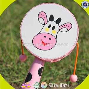 wholesale lovely pink wooden rattle drum for kids W07G006