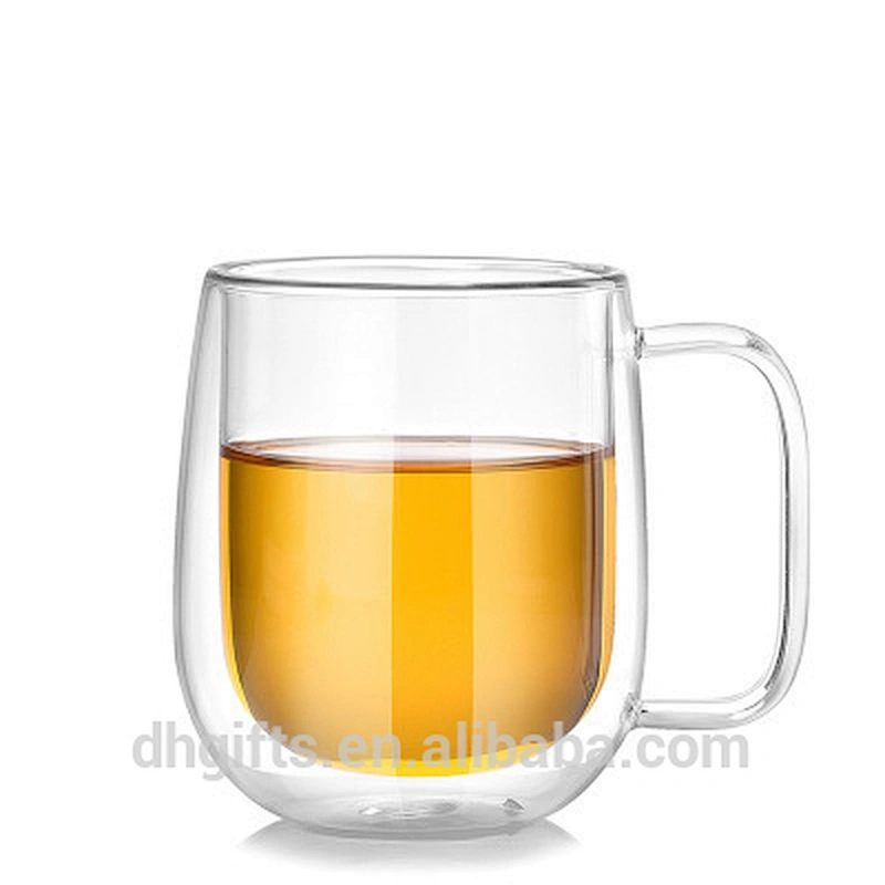 Hot selling promotional gifts 250ML double wall  glass coffee mugs with handle