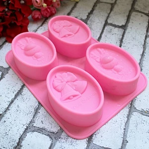 4 holes handmade oval christmas bell elk shape silicone soap mold