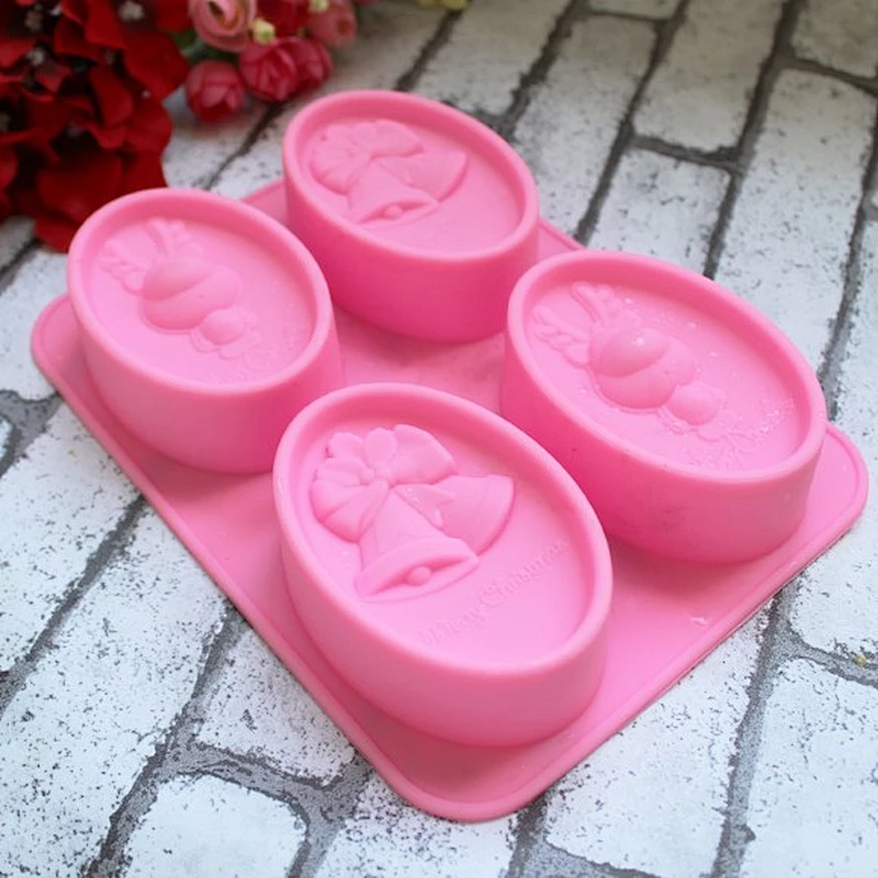 4 holes handmade oval christmas bell elk shape silicone soap mold