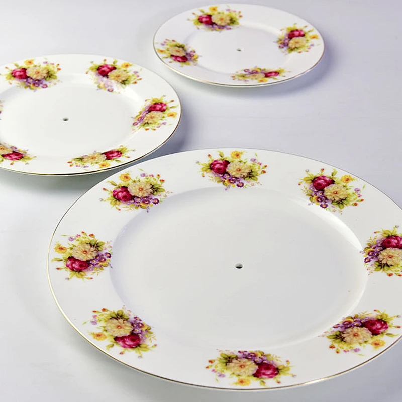 Chinese supplier supply fancy rose flower dish with three-layer plate for anniversary