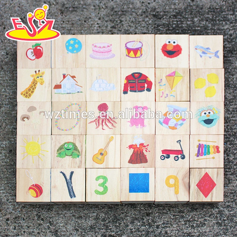 Wholesale educational alphabet wooden building blocks toy all kinds of patterns 3d blocks toy W13A065