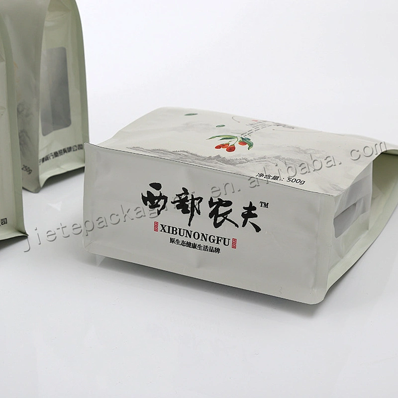 Food grade zipper flat bottom kraft paper grain,nuts bags with transparent window