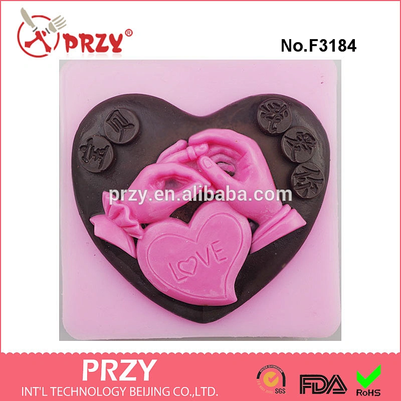 F3184 Large heart-shaped handmade chocolate mold silicone mold holding hands styling wedding gift