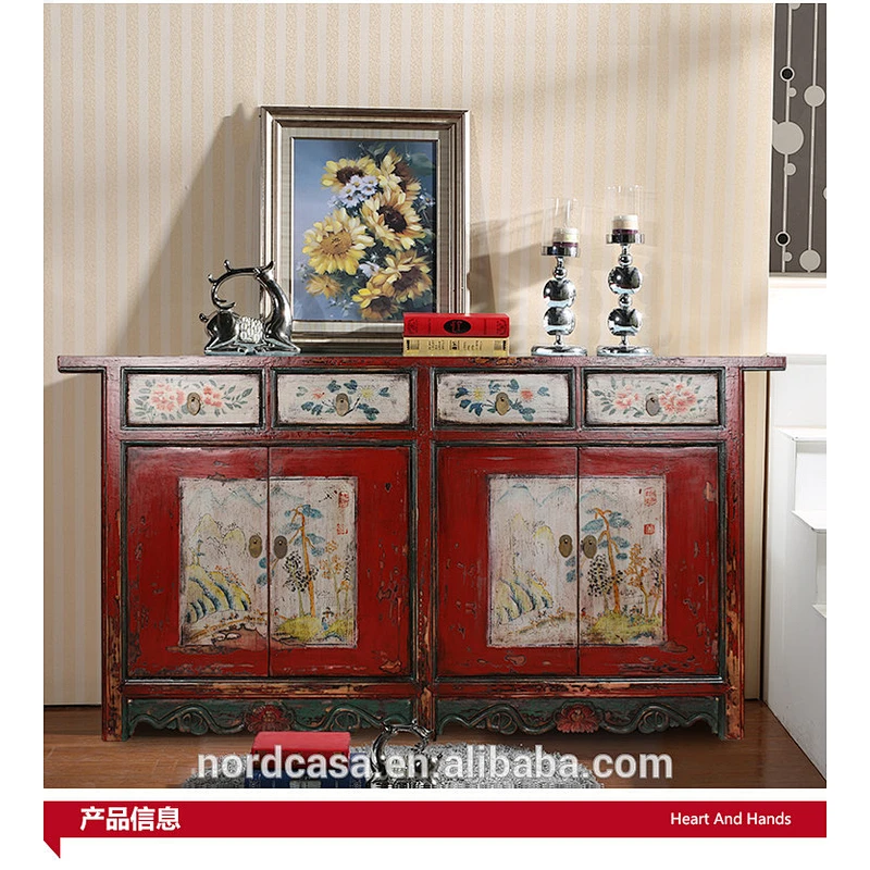Chinese Antique Style Hand Painted Storage Cabinet