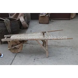 Chinese antique wood craft decoration rustic wooden garden cart
