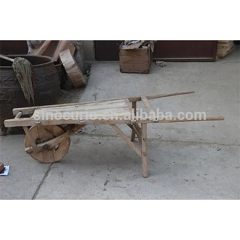 Chinese antique wood craft decoration rustic wooden garden cart