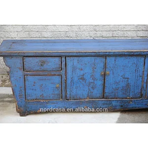 Chinese antique blue lacquer solid wood TV cabinet