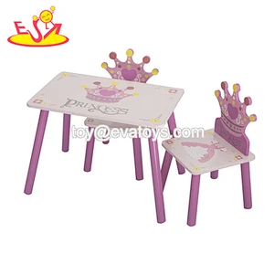 2018 New design cartoon crayon shaped wooden kids table and chair set with high quality W08G254