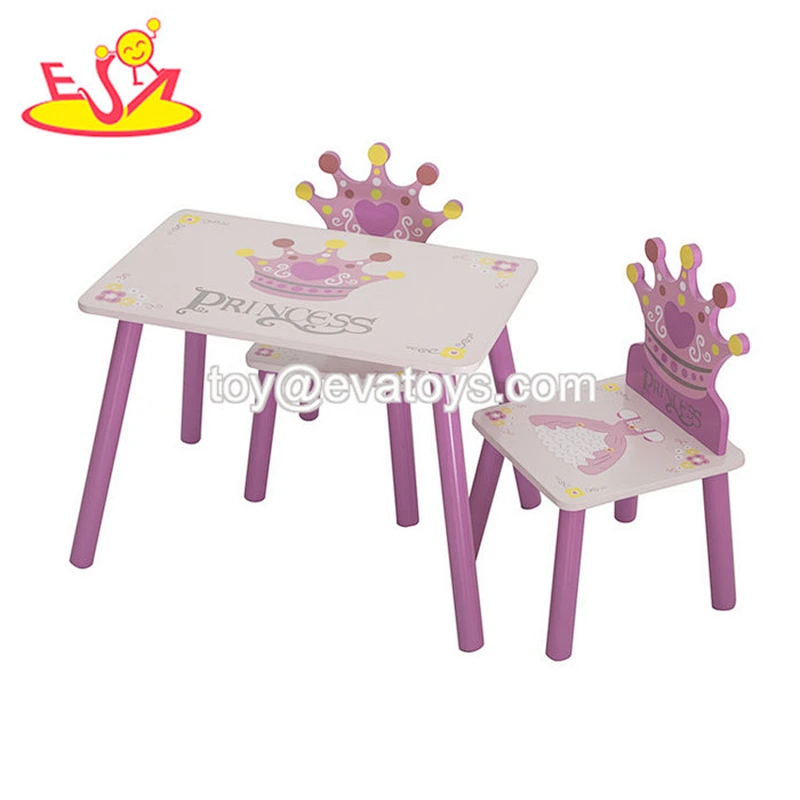 2018 New design cartoon crayon shaped wooden kids table and chair set with high quality W08G254