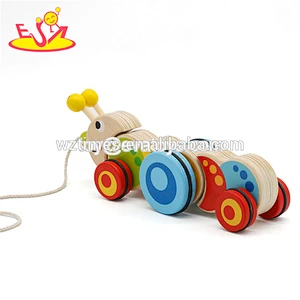Wholesale preschool educational toys wooden animal cart pull along toy for kids WJ278241
