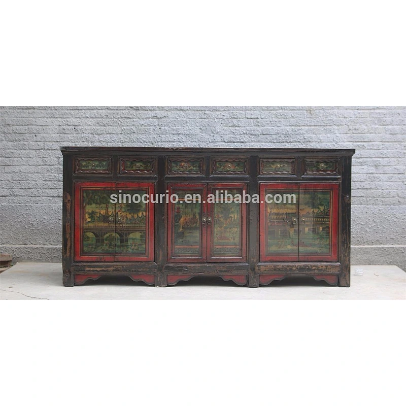 2017 wholesale furniture china chinese antique long sideboard painted furniture use lacquer painting
