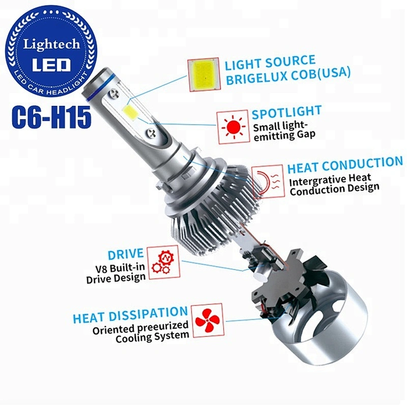 Lightech Wholesale emark led headlight C6 H15 Led Auto Car Lights for vw Golf