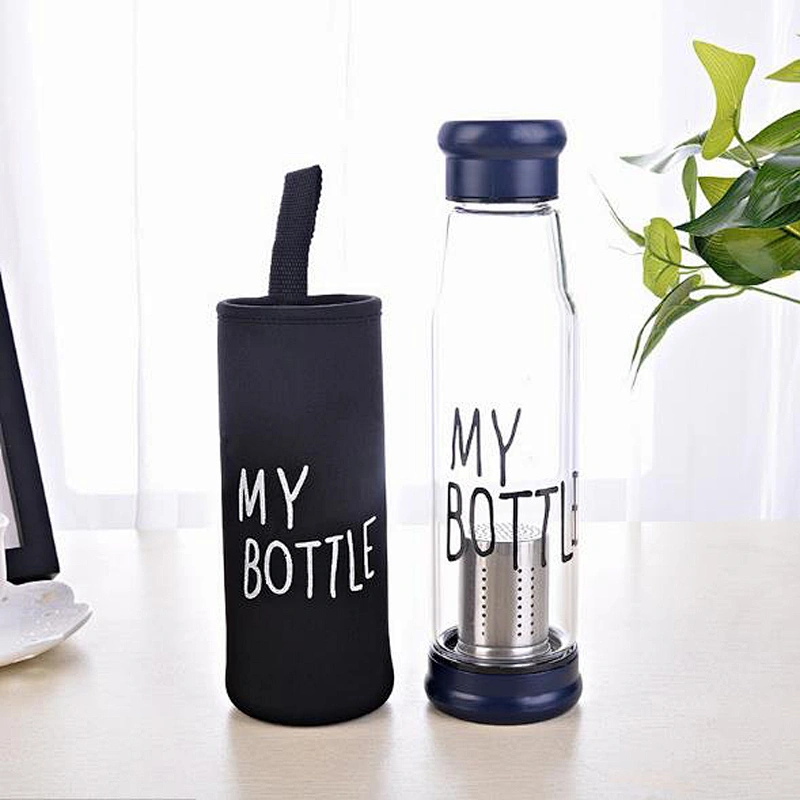 Factory Direct Wholesale Glass Bottle 550ml Double Wall Glass Travel Mug Outdoor Sports Water Glass Cup with Infuser