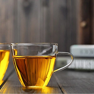 Clear glass cup with ear handle 150ml small moq for teapot
