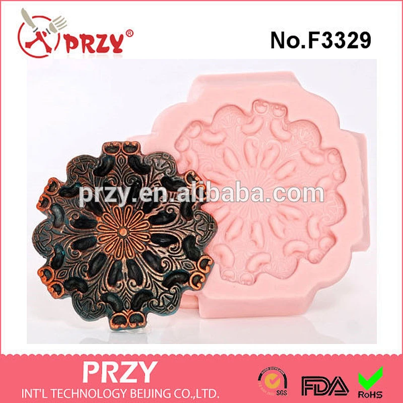 F3329 Scroll Work Medallion Silicone Mold- Cake Decorating Mold Fondant Gum Paste Chocolate Craft Jewelry Mold