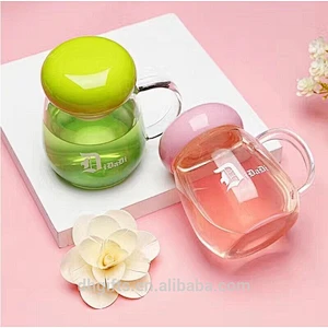 High Borosilicate Glass Water Bottle Portable Cute Style Tea Can Water Cup with Lid for Couple