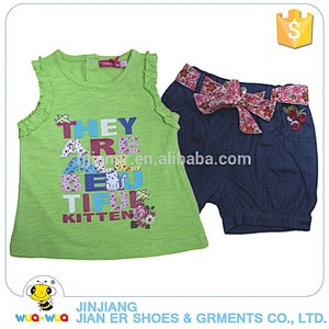 Summer girls sleeveless letter printing shirt and shorts clothes suit