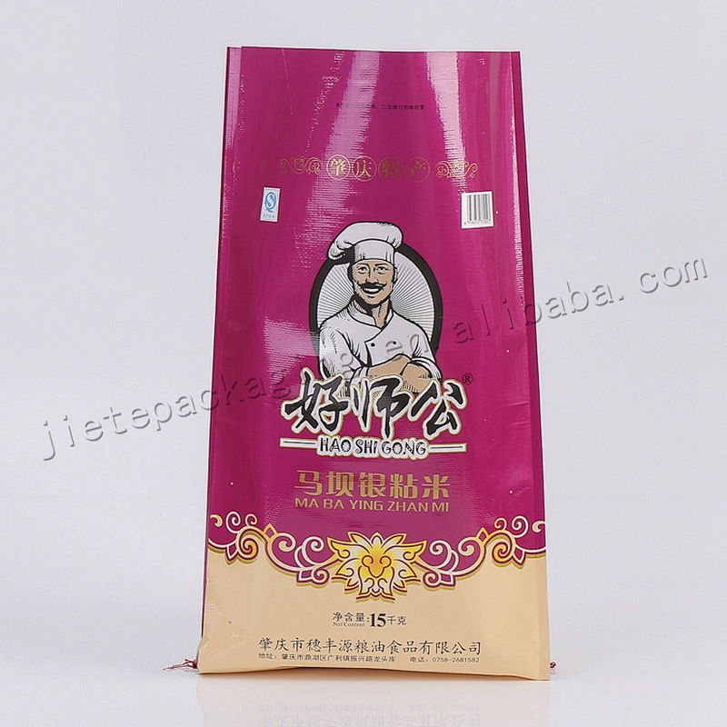 Customized red 15kg laminated plastic virgin pp woven rice bag size 40*70cm