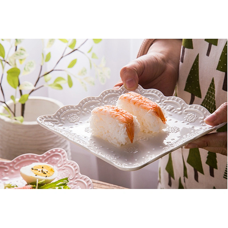 High quality fancy lace edge pattern dish square plate for available goods