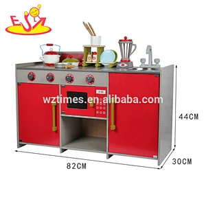 2018 Wholesale new design wooden kitchen toys kids wooden children kitchen in red W10C378