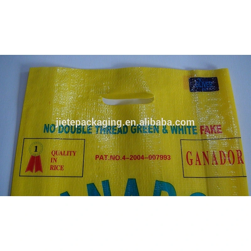 Cheap design printing 10kg pp woven rice bag plastic feed sack with carry handle