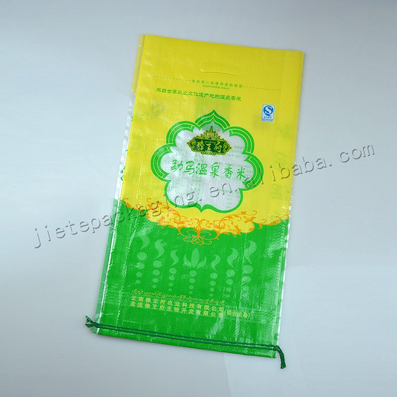 PP woven plastic rice packing bag with transparent windows and carry handle