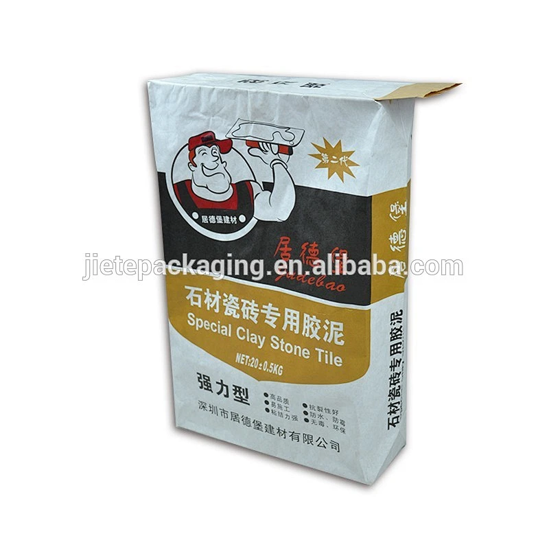 Custom printed kraft paper bag with square bottom valve port for tile adhesive, cement packing