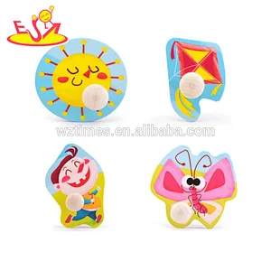 Wholesale promotional gift wooden cartoon design knob puzzle toy for 1 years old baby W14M139
