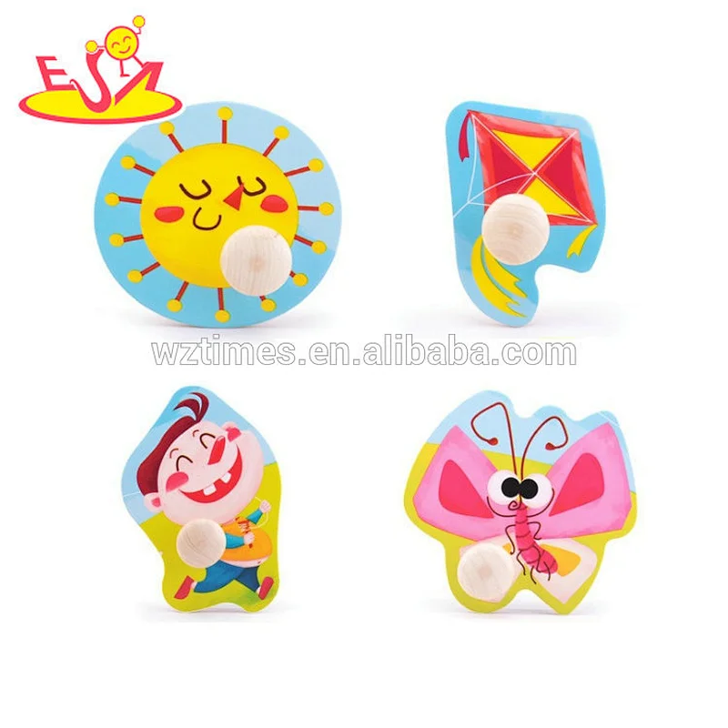 Wholesale promotional gift wooden cartoon design knob puzzle toy for 1 years old baby W14M139