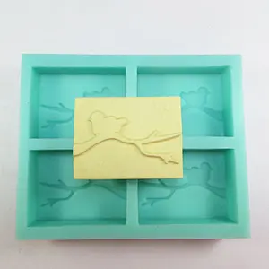 2018 new arrivals 4 cavities soap bar with bird on a branch soap silica gel silicone mould