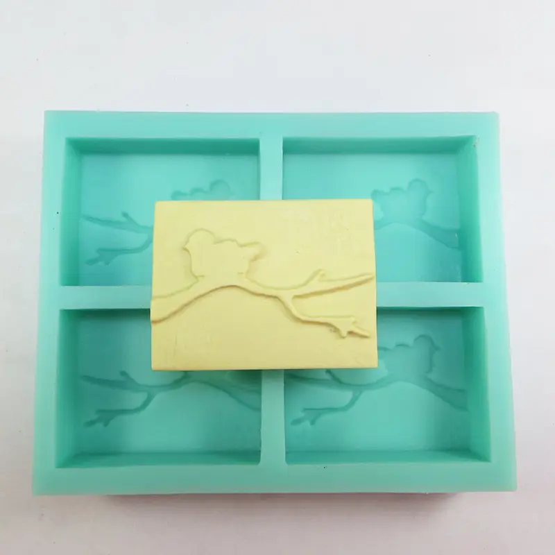 2018 new arrivals 4 cavities soap bar with bird on a branch soap silica gel silicone mould