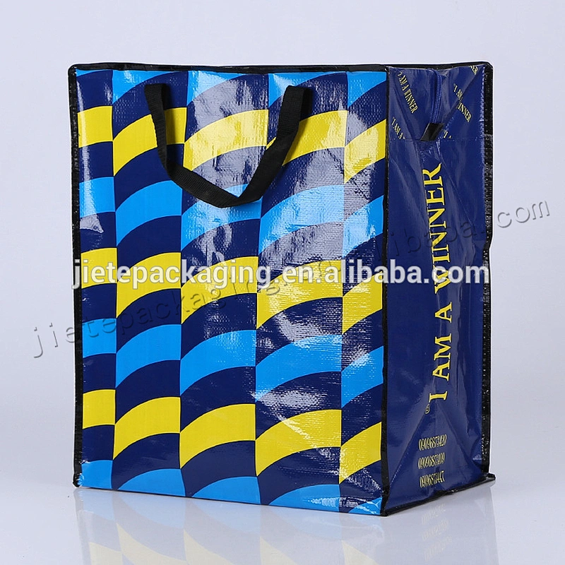 Customized laminated pp woven shopping bag with plastic zipper